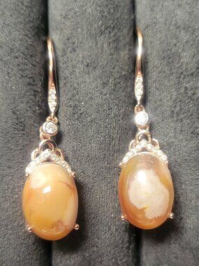 8x10mm Rose Gold Carnelian Flower Agate Hook Earrings